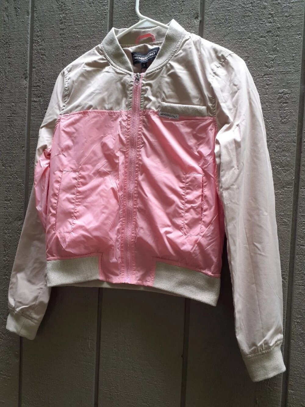 Members Only NWT Baseball Jacket S Color Block Khaki Pink $88 Spring Bomber